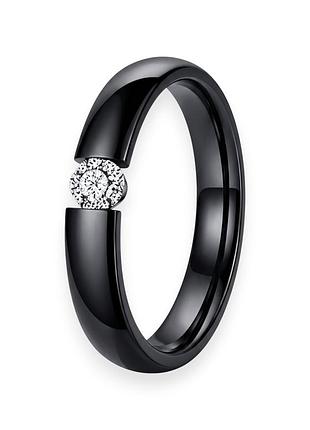 Класична обручка з титанової сталі liresmina jewelry 3 мм з прозорим синтетичним цирконом чорна розмір 18.5