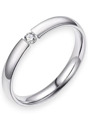 Класична обручка з титанової сталі liresmina jewelry 3 мм з прозорим синтетичним цирконом срібляста розмір 18.5