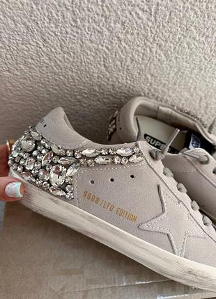 Кеди сірі срібні з камінням golden goose