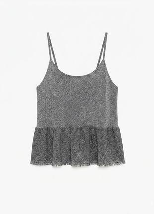 Блестящий серебряный топ на бретельках zara knit размер m