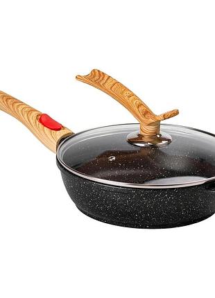 Алюмінієва глибока сковорода (2,4 л) зі скляною кришкою ø 24 см black mgc hp-4-463b