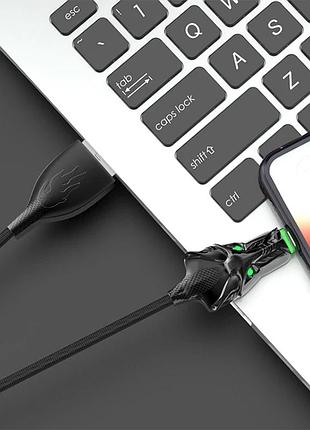 Кабель aspor a197 dragon nylon led usb – type-c (2.4a/1м)- чорний