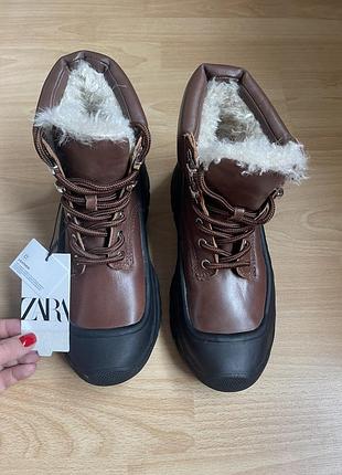 Новые кожаные теплые ботинки zara оригинал