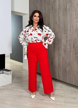 Літні жіночі брюки wide leg з креп-жатки, завищена посадка, червоний, розмір 58/60