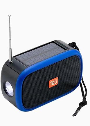 Bluetooth колонка tg632 (fm радіо, ліхтарик, сонячна панель)- голубий