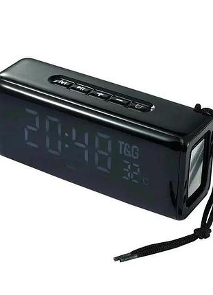 Bluetooth колонка tg174 (fm радіо, годинник, термометр, powerbank)- чорний