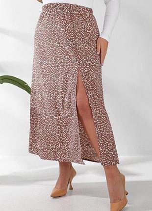 Юбка софт однотонная в горошек, цвет мокко, 257r11-1 xxl-xxxl