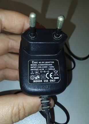 Блок питания (адаптер) csec csd0450500g 4.5v 500ma с штекером dc пильяна