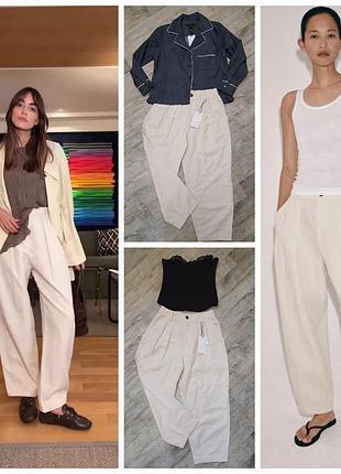 Нові трендові брюки джогери zara zw collection з сумішевого льону.
