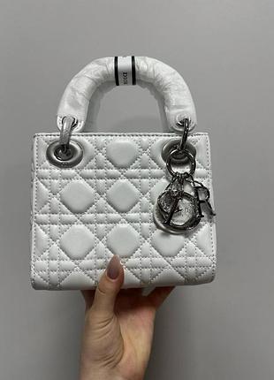 Dior mini lady dior bag white/silver 16.5 х 14.5 х 5 см