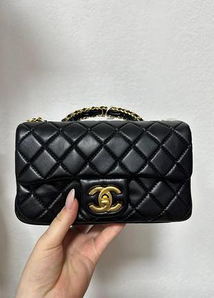 Chanel mini rectangular flap bag with top handle black 19 х 10 х 6 см