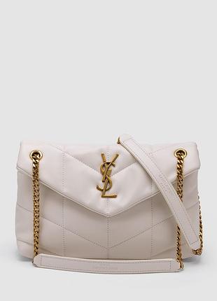 💎 saint laurent puffer small in nappa leather cream gold chain 30 х 19 х 8 см