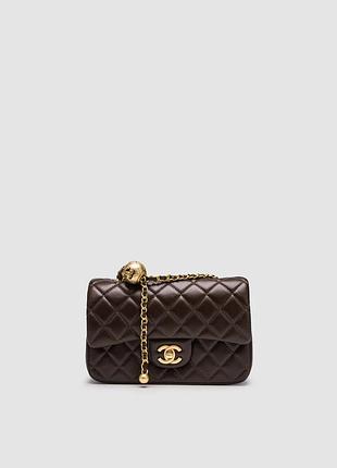 💎 chanel classic 1.55 small single flap in brown/gold 20 х 12 х 6 см