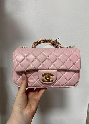 Chanel mini rectangular flap bag with top handle pink 19 х 10 х 6 см
