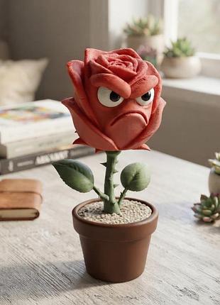 Сердита роза фигурка 15 см / декоративный цветок в горшке grumpy rose / забавный декор на стол подарок