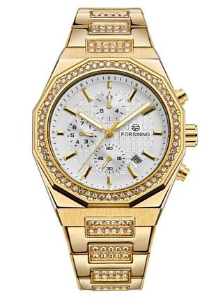 Наручний годинник forsining 8314 gold-white steel