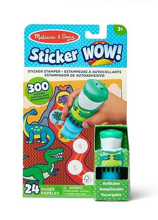 Melissa & doug. sticker wow: набір з блокноту та штампу з наліпками «динозавр»