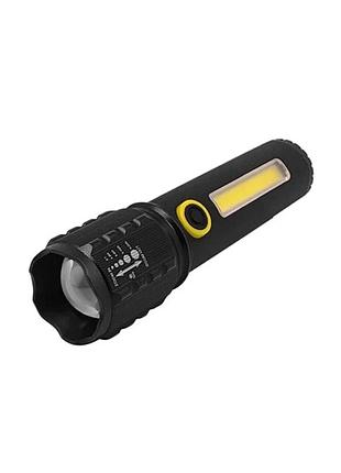 Ручний ліхтарик police police c71/c81-p50 + cob metal + акумулятор li-ion- чорний