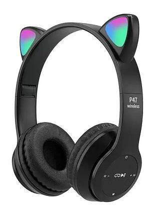 Bluetooth навушники cat ear p47m led- чорний