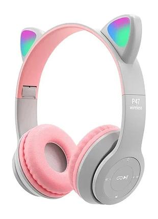Bluetooth навушники cat ear p47m led- рожевий