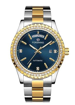 Наручний годинник forsining 6919 silver-gold-blue steel