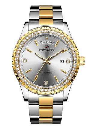 Наручний годинник forsining 6919 silver-gold-white steel