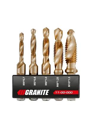 Набір свердел-мітчиків granite hss m4х0.7 мм/ m5х0.8 мм/ m6х1.0 мм/ m8х1.25 мм/ m10х1.5 мм din338 11-00-000