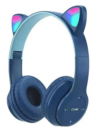 Bluetooth навушники cat ear p47m led- синій