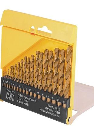Набір свердл для металу mastertool 19 шт hss титан 1-10 мм plastic box 11-0219