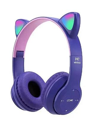 Bluetooth навушники cat ear p47m led- фіолетовий