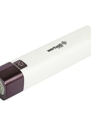 Ліхтар wertvoll 3 режими led li-ion 1200 mah/t 7000 k/80 lum powerbank abs 122х25 мм white rx-8001