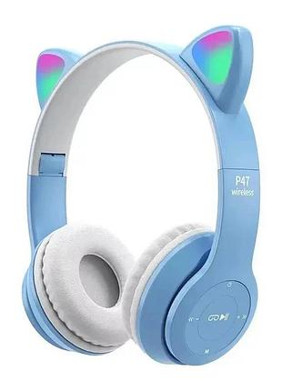 Bluetooth навушники cat ear p47m led- голубий