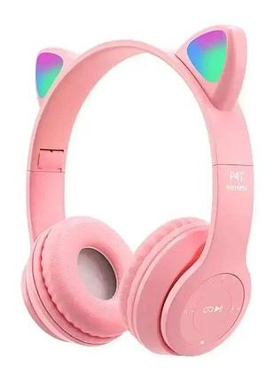 Bluetooth навушники cat ear p47m led- персиковий
