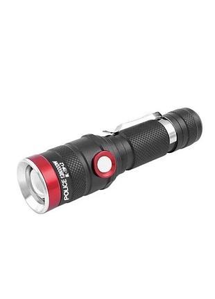 Ручний ліхтарик police bl-736-t6 metal + акумулятор li-ion- чорний