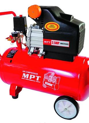 Компресор mpt profi 50 л 2000 вт/2.5 к.с. 2850 об/хв 140 л/хв 8 атм 2 виходи мідна обмотка mac25503
