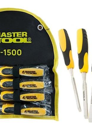 Набір плоских ударних стамесок для дерева mastertool з двокомпонентними ручками 6/12/18/24 мм crv, 4 шт., у чохлі 14-1500