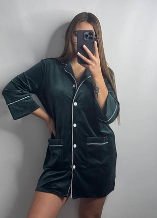 Жіноча сорочка-халат плюш-велюр смарагдовий xl-xxl