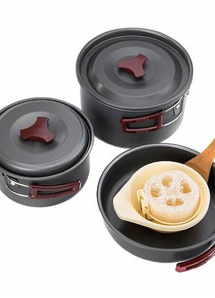Набор посуды naturehike 3-4 nh (2 кастрюли + крышки + сковорода) carbon (nh15t203-g)