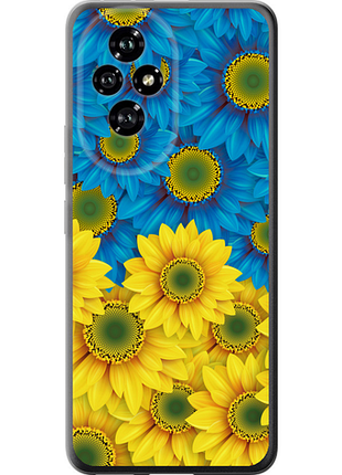 Чехол на huawei honor 200 жёлто-голубые цветы из силикона fch_0173116