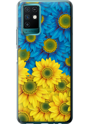 Чехол на infinix note 10 жёлто-голубые цветы из силикона fch_0161678