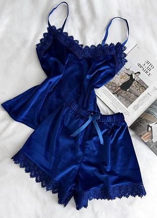 Жіночий велюровий комплект майка та шорти helen collection s-m електрик