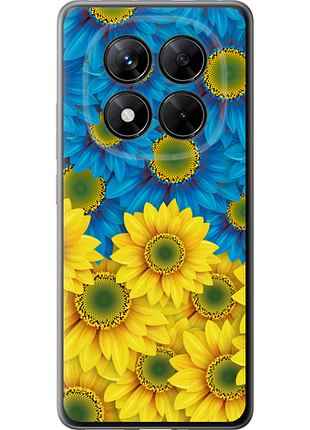 Чехол на xiaomi redmi note 14 pro+ 5g жёлто-голубые цветы из силикона fch_0161726