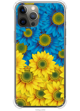 Чехол на iphone 12 pro max жёлто-голубые цветы из силикона fch_0161774