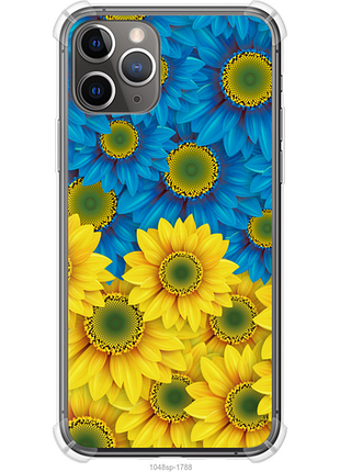 Чехол на iphone 11 pro жёлто-голубые цветы из силикона fch_0161787