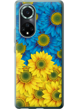 Чехол на huawei nova 9 pro жёлто-голубые цветы из силикона fch_0173094