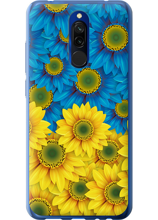 Чехол на xiaomi redmi 8 жёлто-голубые цветы из силикона fch_0006777