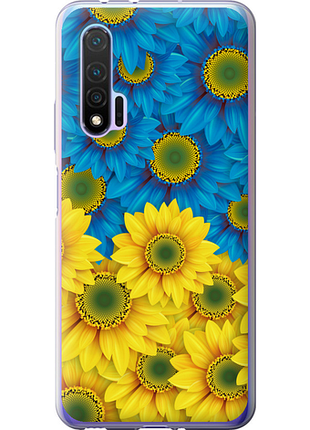 Чехол на huawei nova 6 жёлто-голубые цветы из силикона fch_0173090