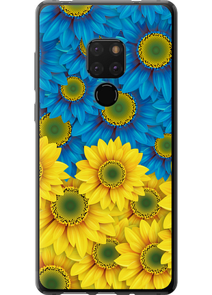 Чехол на huawei mate 20 жёлто-голубые цветы из пластика fch_0173104