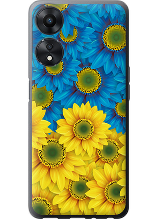 Чехол на oppo a58 5g жёлто-голубые цветы из силикона fch_0161715