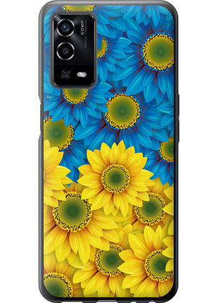 Чехол на oppo a55 жёлто-голубые цветы из силикона fch_0161713